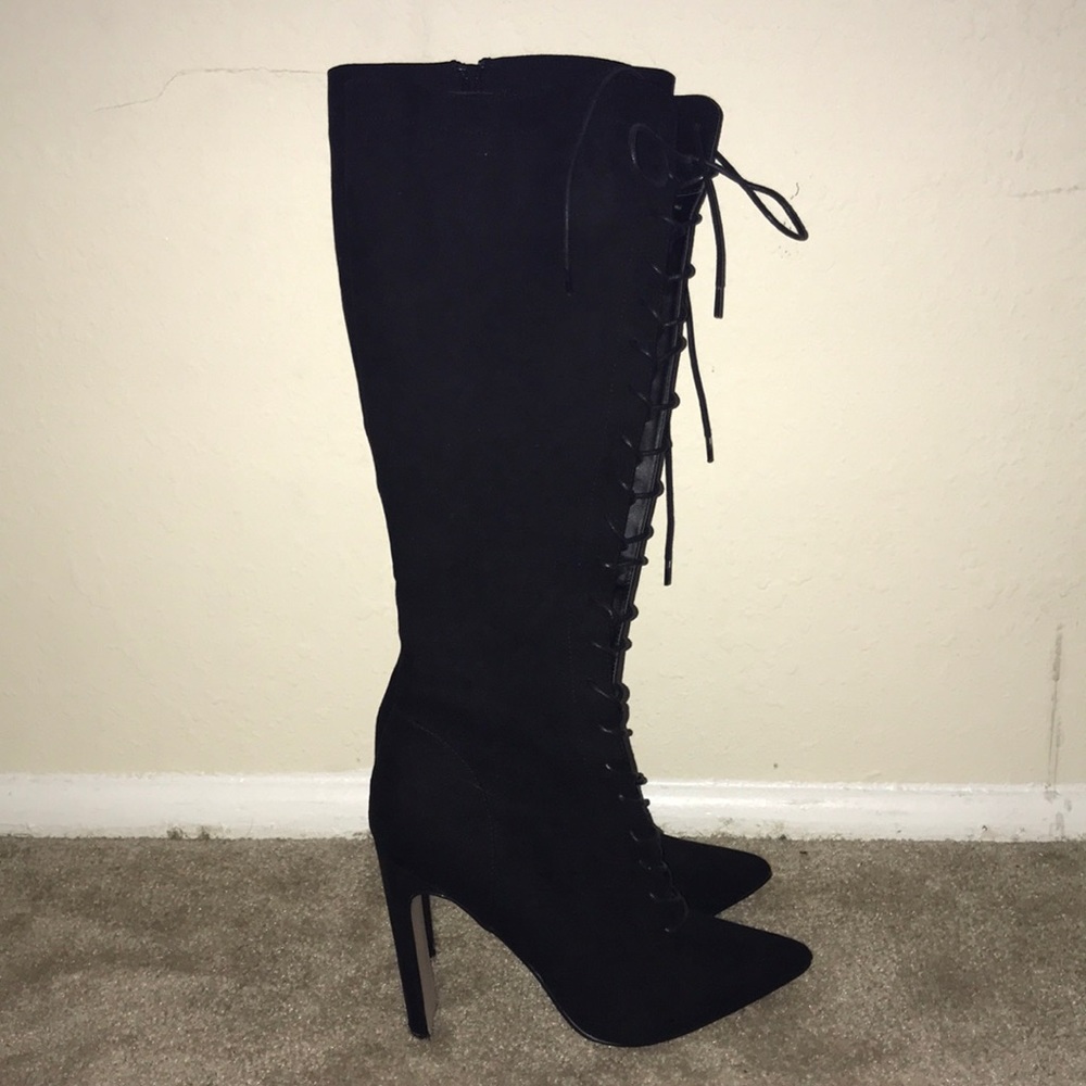 Black Thigh-High Heeled Boots